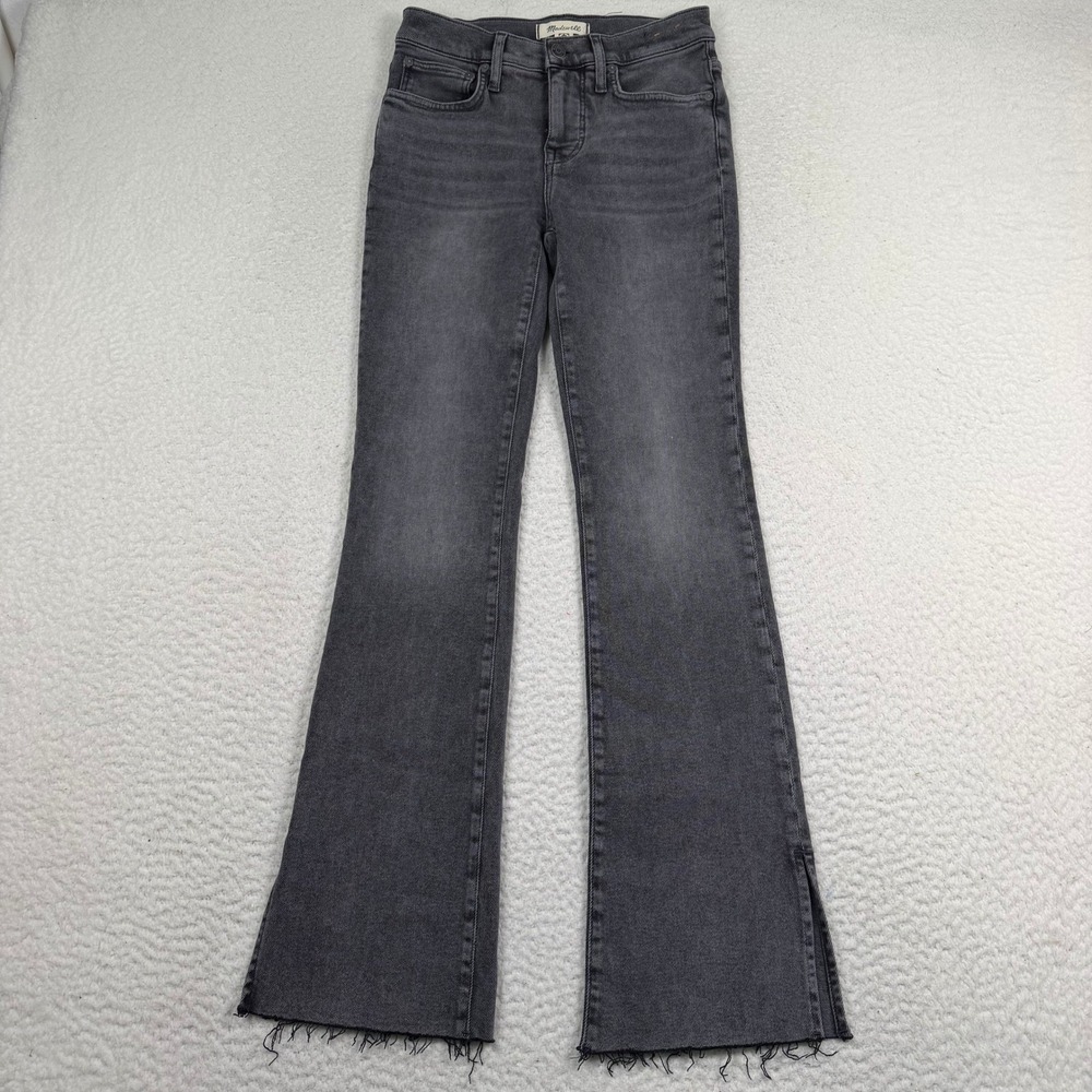 Madewell Kick Out Full Length Jeans Women 25 Gray Raw Hem Side Slit Flare Edgy